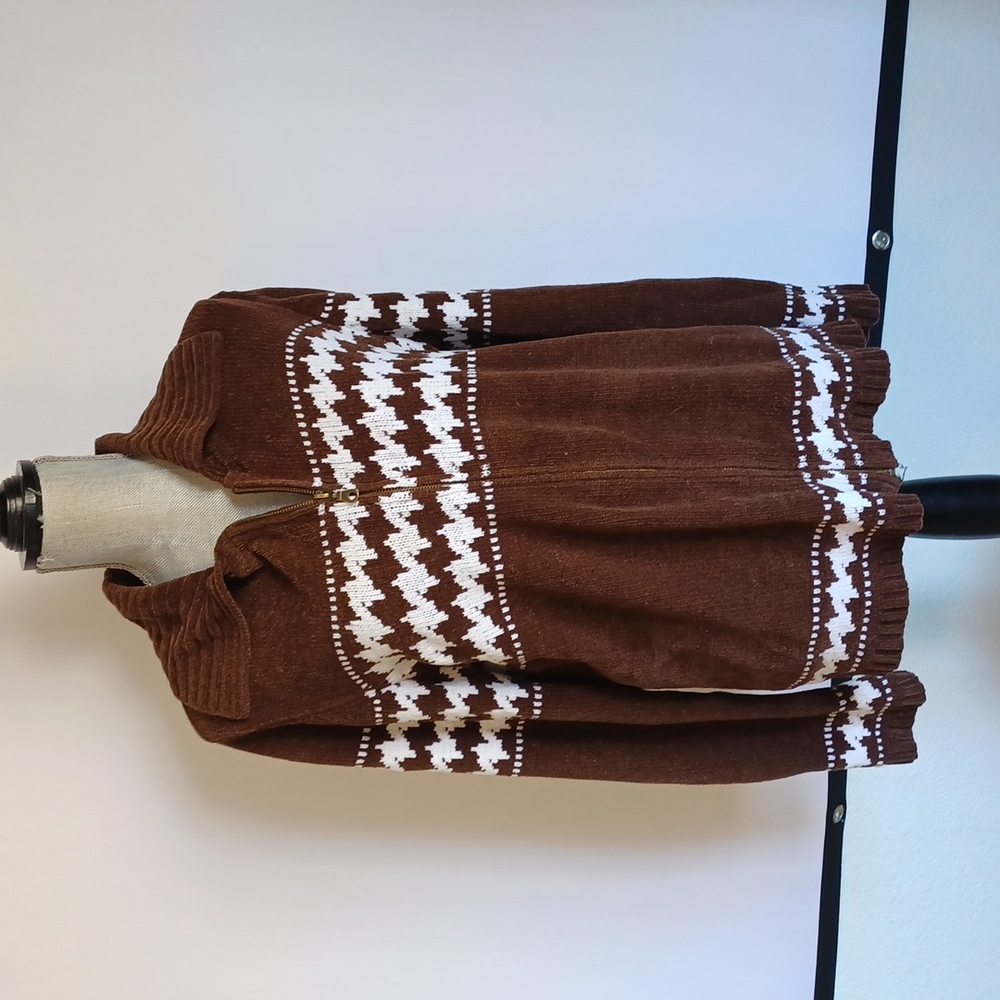 Brown and white zip up sweater